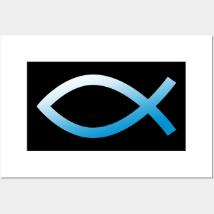 Jesus Fish Ichtys Christian Symbol Blue Posters and Art